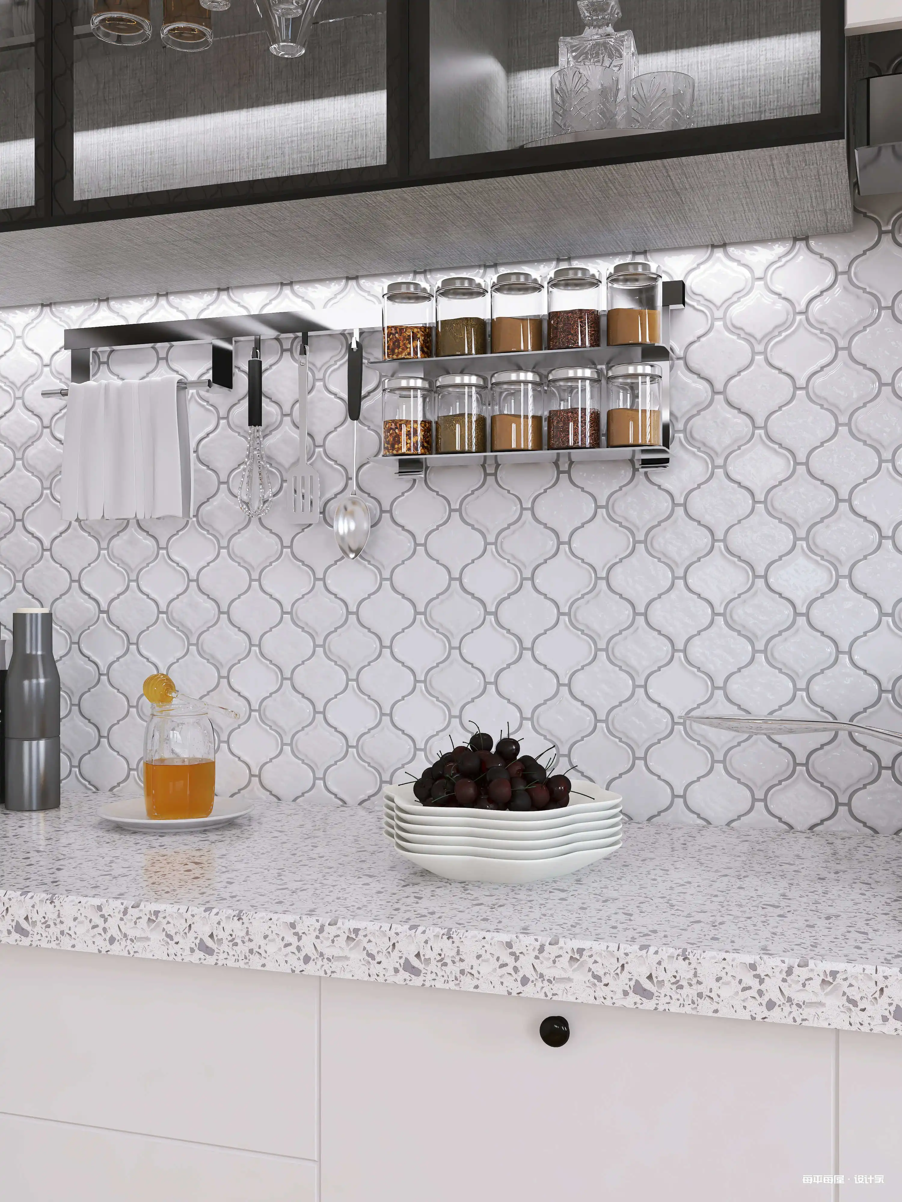 Fish Scale Marble Porcelain Like Glass Mosaics Tiles