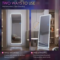 RGB LED Mirror Free Standing Floor Wall Mounted Hanging Full Body Lighted Full Length Mirror with Lights