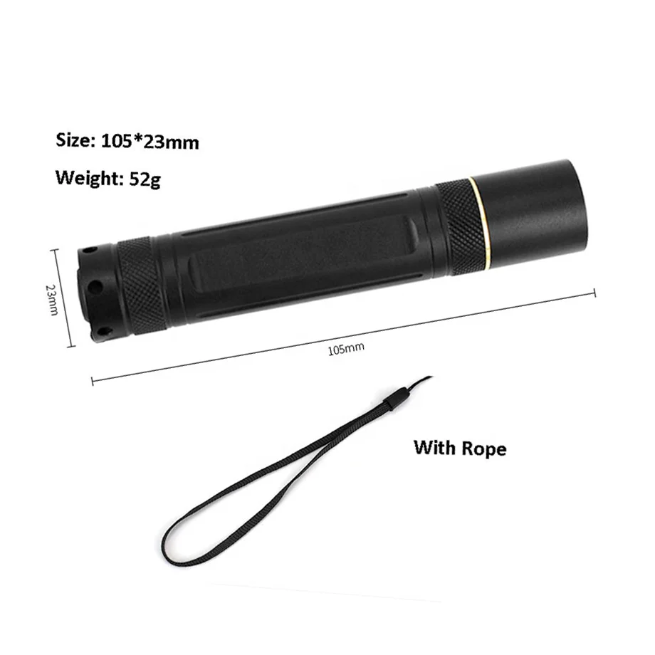 Mini UV LED Torch 365nm Black Filter Flashlight with Rechargeable Battery Aluminum Body Currency Detector IP65 Rated