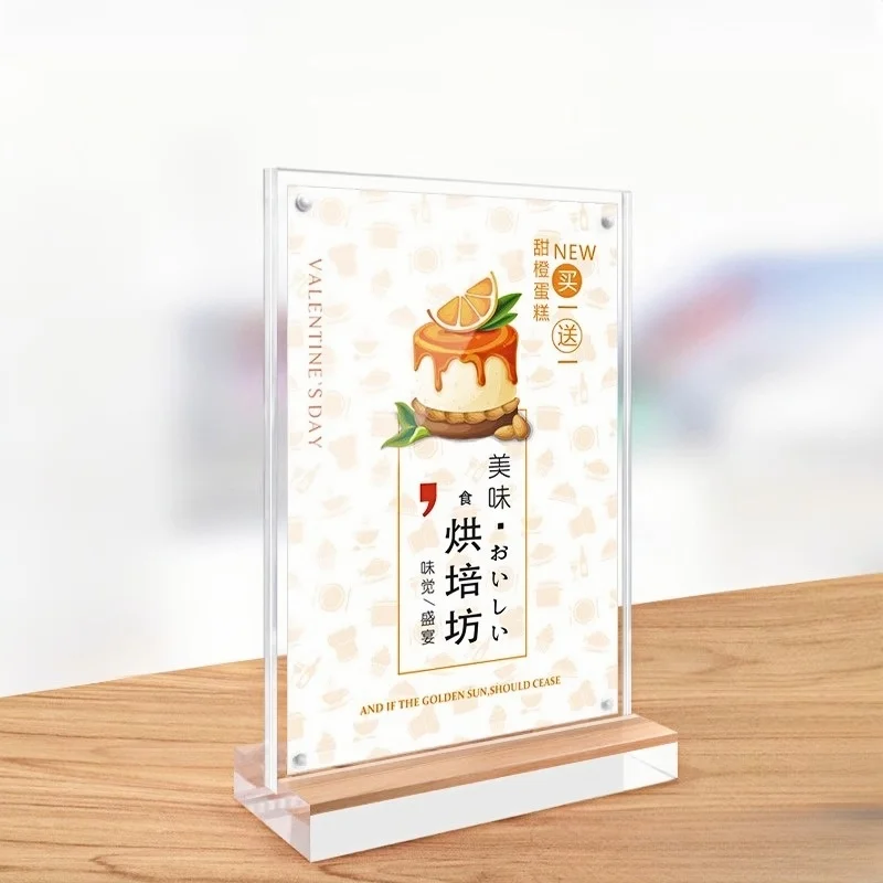 A6 Detachable Clear Double Side T-shaped Table Card Insert Desk Supermarket Price List Acrylic Sign Holder