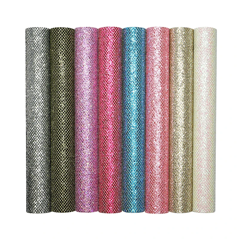 Wholesale Glitter Net Fabric Faux Leather for Sewing Fabric Bows Handmade Material 30*136cm