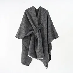 Wholesale Solid Color Cashmere Feeling Large Split Cape European And American Thermal Cloak Plain Cape