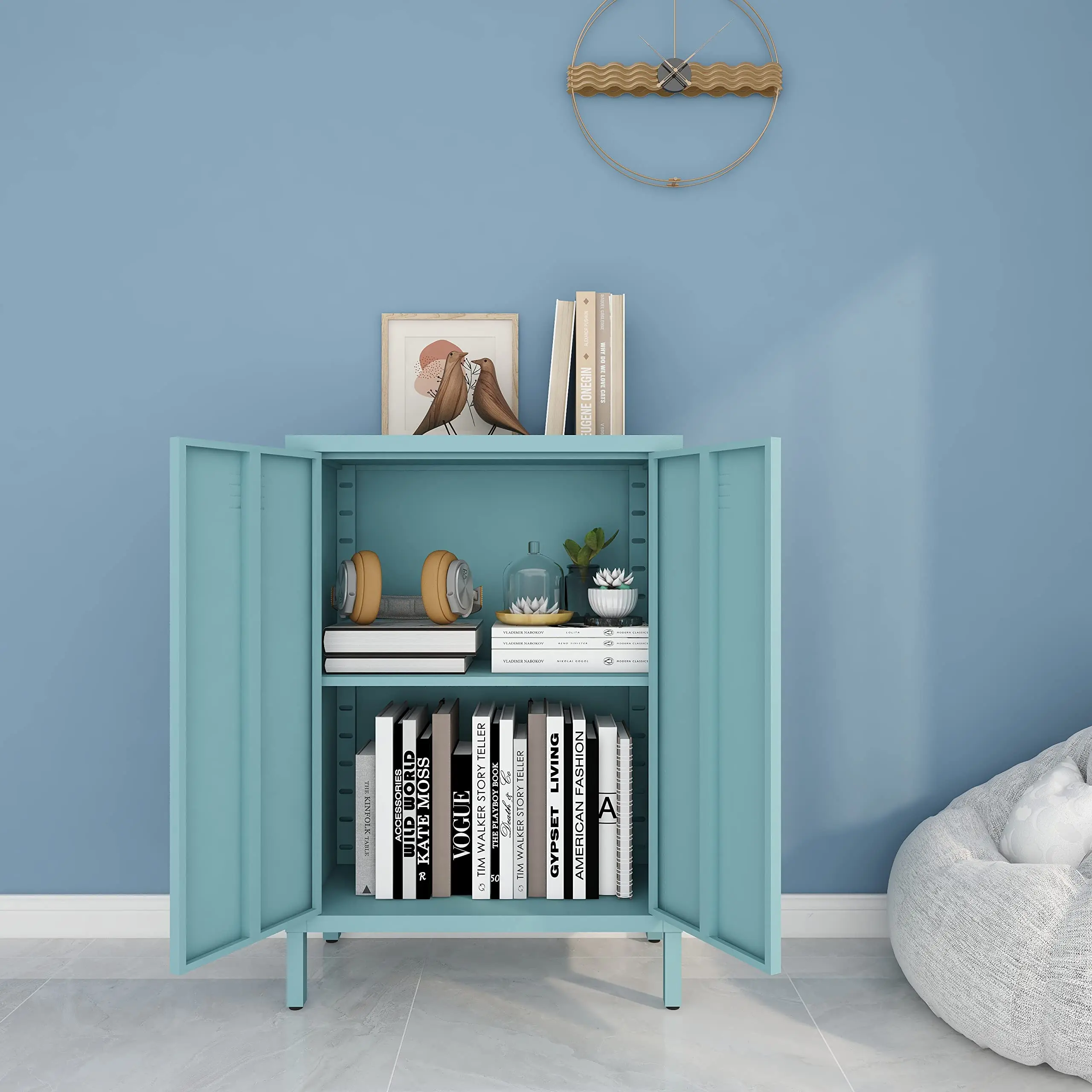 Chic Nordic Storage Cabinet Home Furniture Durable Metal Storage Cabinet Sideboard Cabinet with 2 Swing Doors