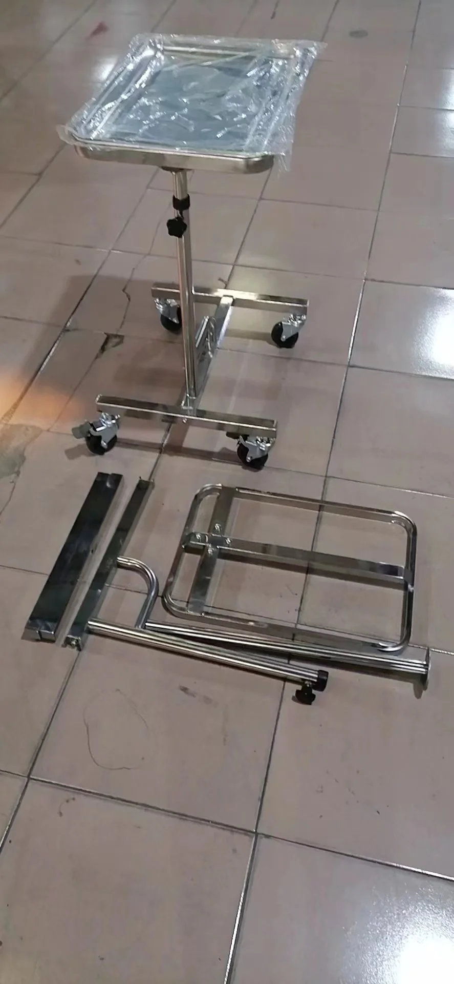 hospital Furniture bedside trolley table, mesa de mayo acero  cart with wheels, stainless steel  Mayo Instrument table Trolley