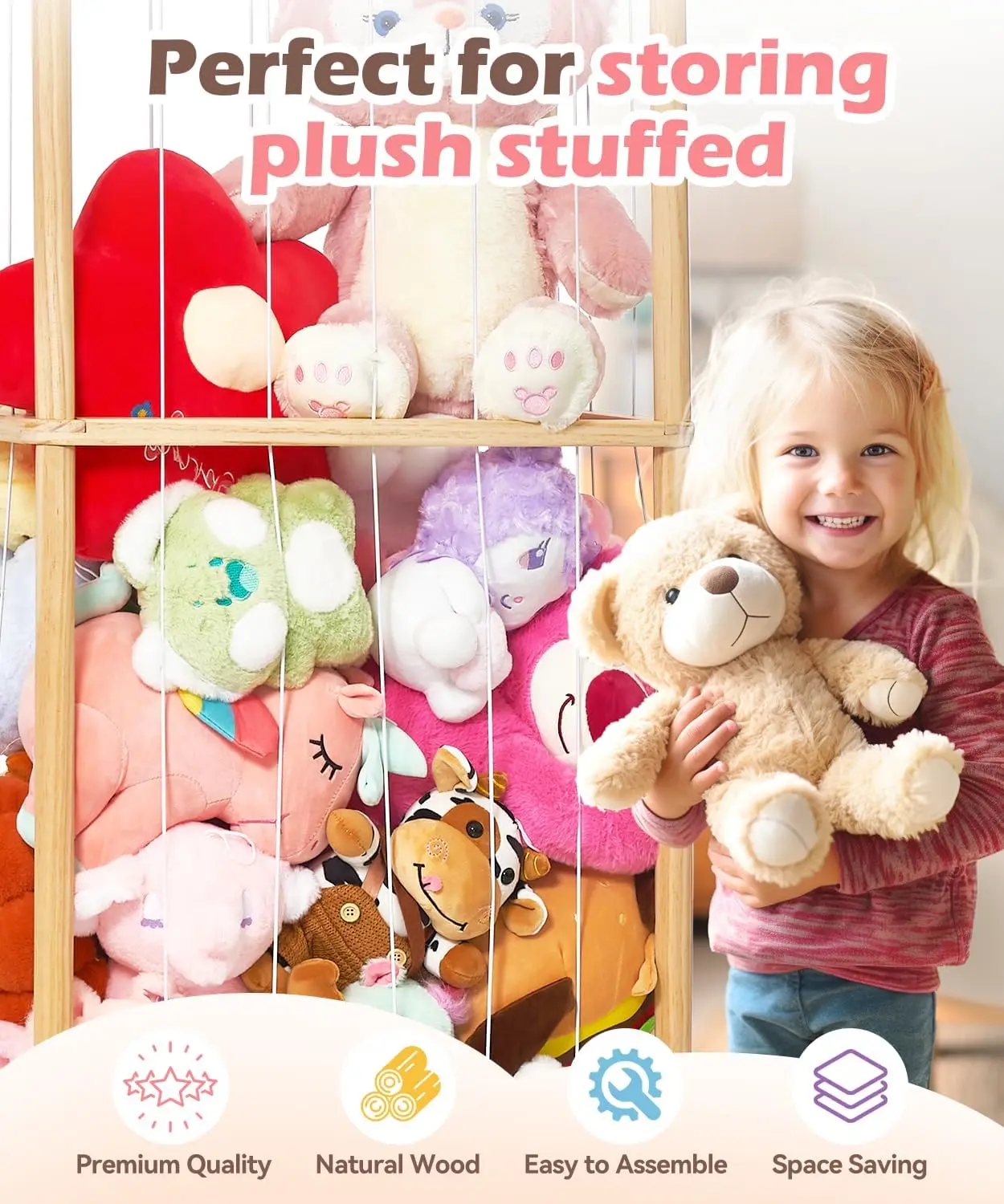 Toy Cage  Kids Nursery Play Room Bedroom Display Corner Wooden Stuffed Animal Cage Extra Large Stuffed Animal Zoo Storage