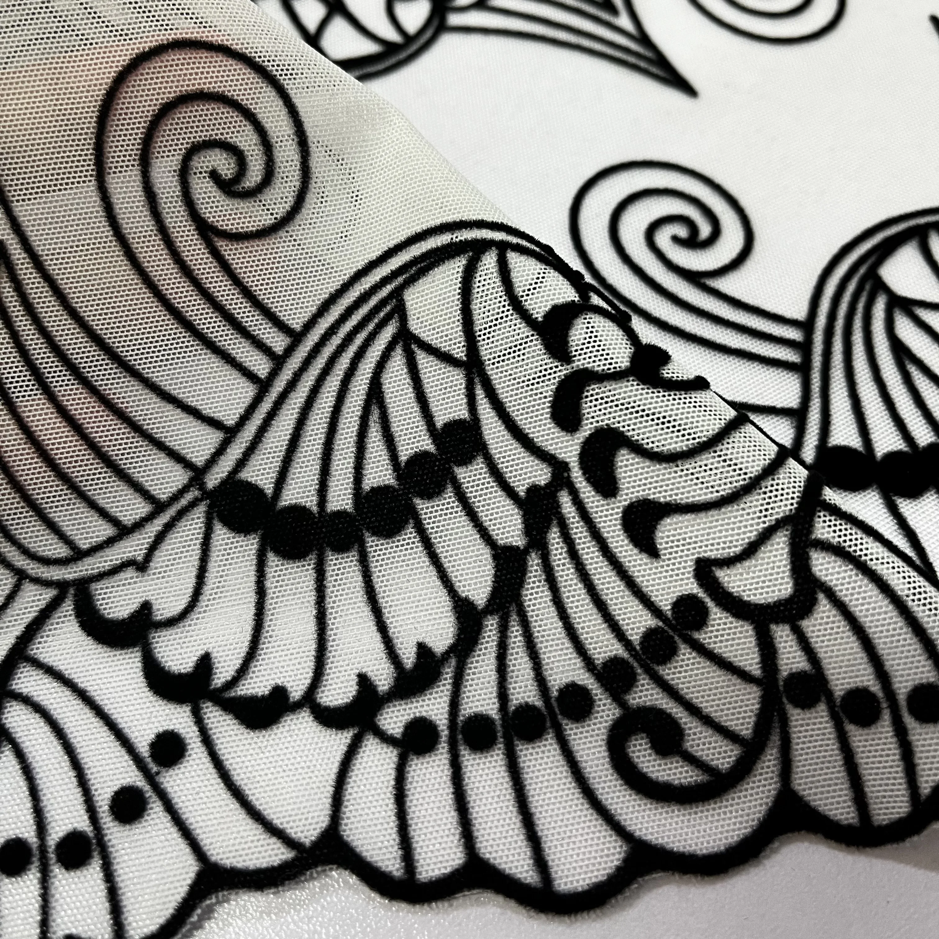 2023 New fashion design 75 Nylon 25 spandex 80gsm velvet edge jacquard mesh lingerie fabric