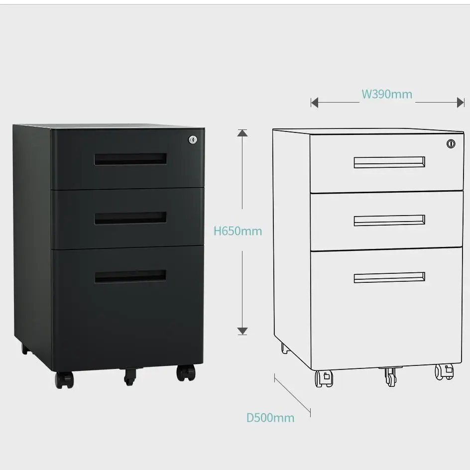 Office Iron Furniture Metal Drawer Cabinet Steel Mobile Cabinet Office Storage 3 Drawer Pedestal with wheels