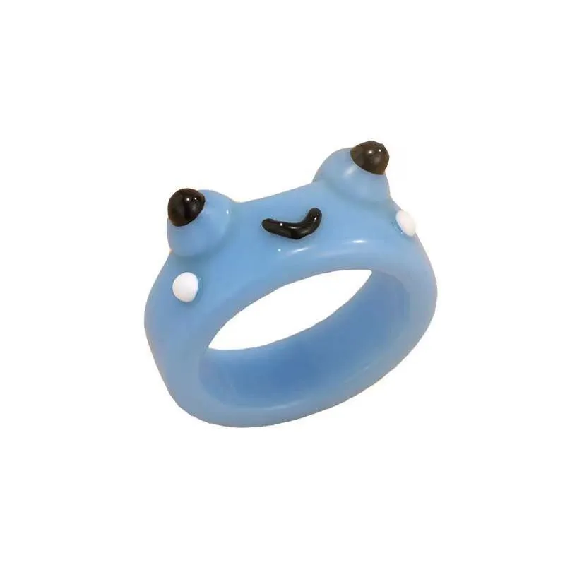 New Hot Sale Fun Ring Cute Animal Acrylic Resin Frog Shape Ring Personalized Kids Cartoon Plastic Frog Resin Finger Rings