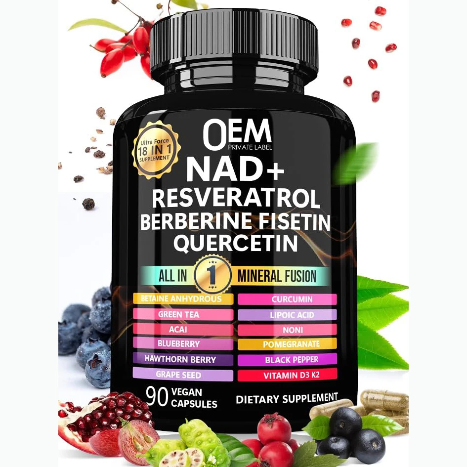 All in 1 Liposomal NAD+ Resveratrol Quercetin Berberine Fisetin Capsules Supplement NAD Capsules Supplement for Cellular Energy