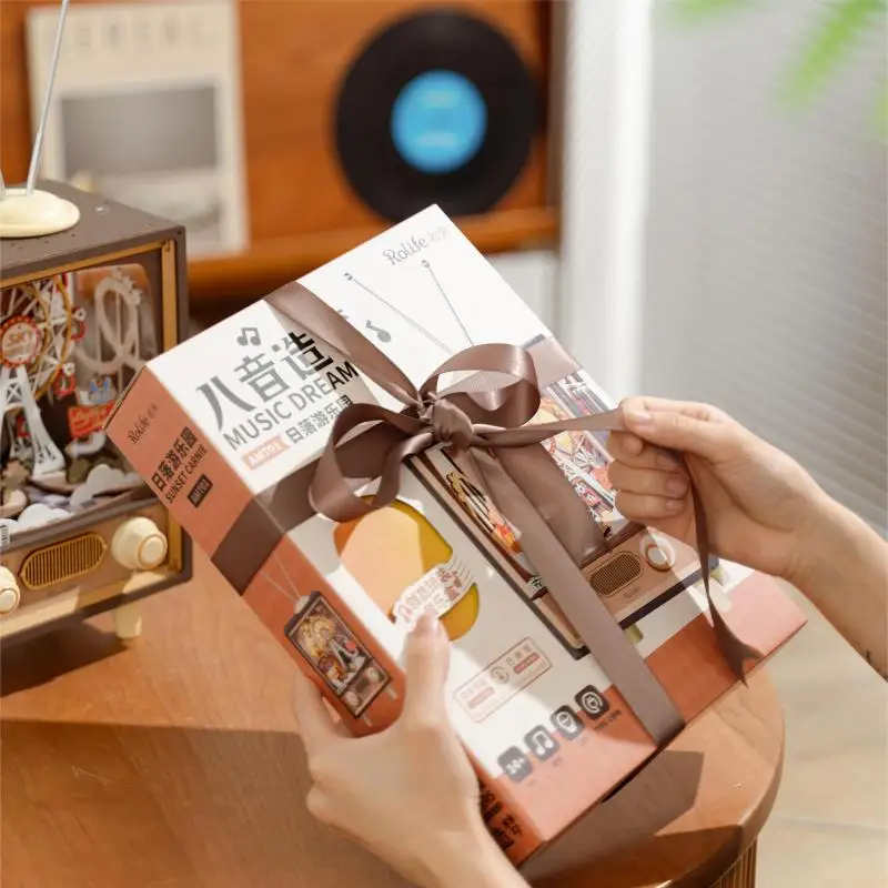 Игрушки Robotime Rolife AMT01 Sunset Carnie Music Box DIY миниатюрный дом 3D деревянные пазлы для взрослых