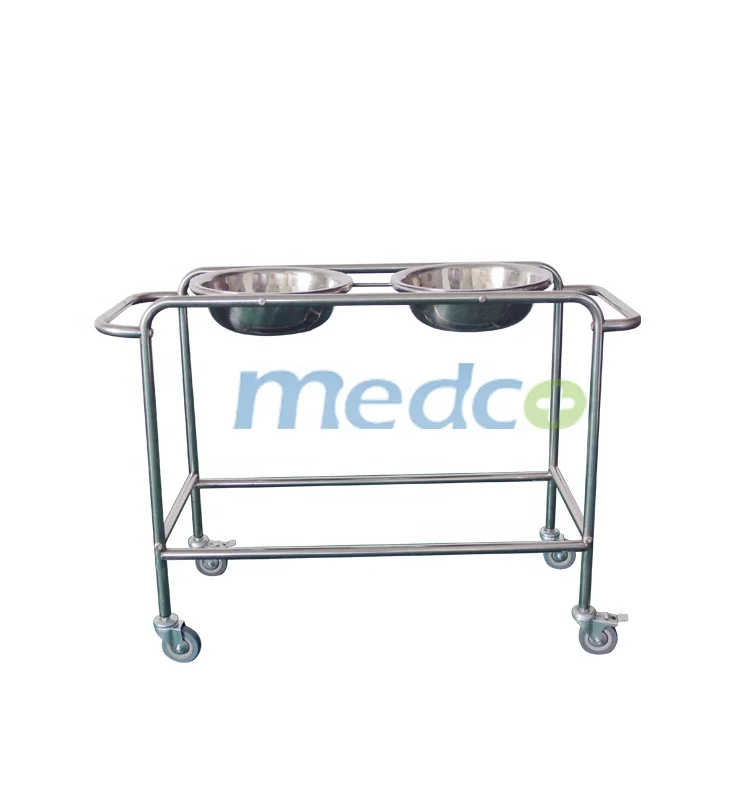 Stainless steel two bowels hand wash basin stand T180
