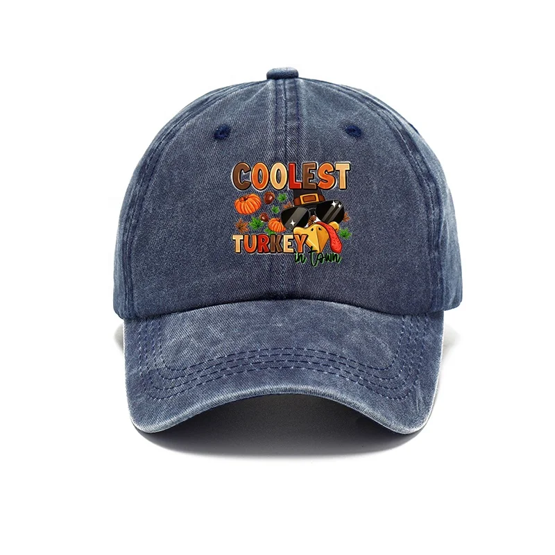 2024 New Custom thanksgiving Decorations Gift 6 Panel Outdoor Turkey Vintage Washed Cotton Casual Baseball Trucker Hats Dad Cap