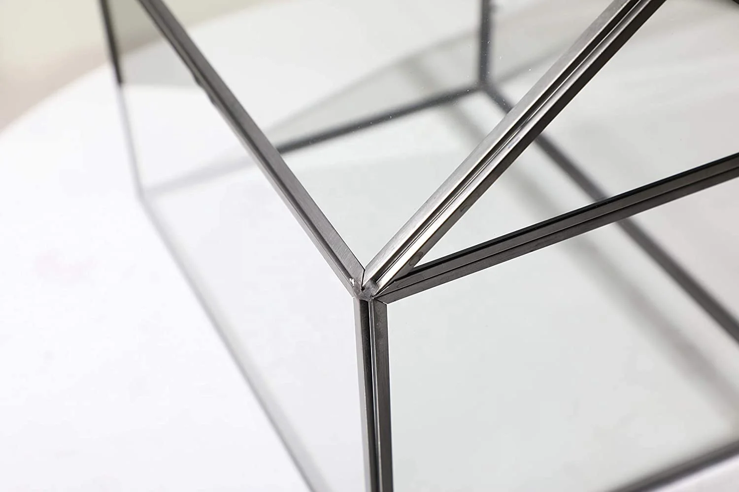 Black Large Glass Geometric Terrarium Container Tabletop House Shape Box Planter with Swing Moss Fern Lid