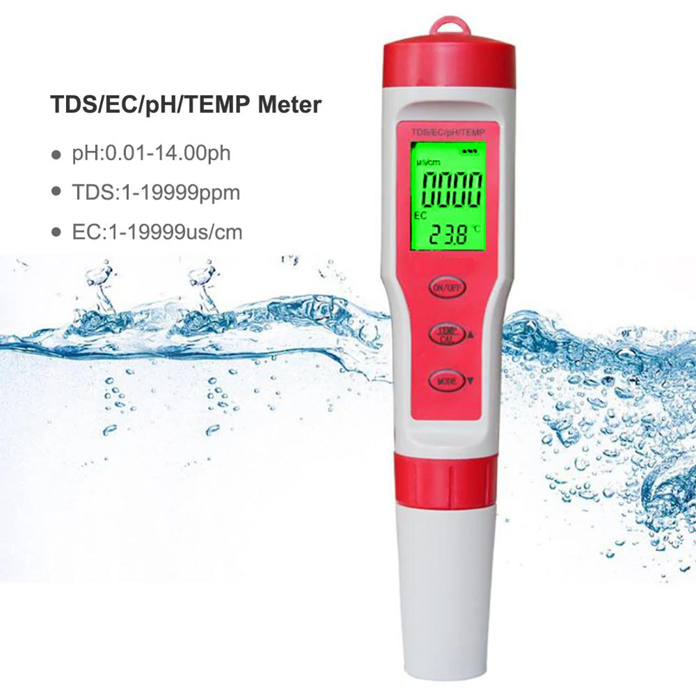 With Backlight Digital Water Tester 4 in 1 Test EC/TDS/PH/TEMP Water Quality Monitor Tester Kit for Pools Drinking Water