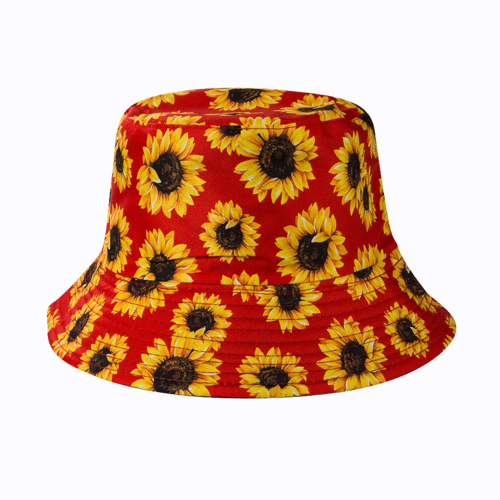 Custom Large Ladies Sublimation Sunflower Sun Flower Bucket Hats More Size Sublimated Customisable