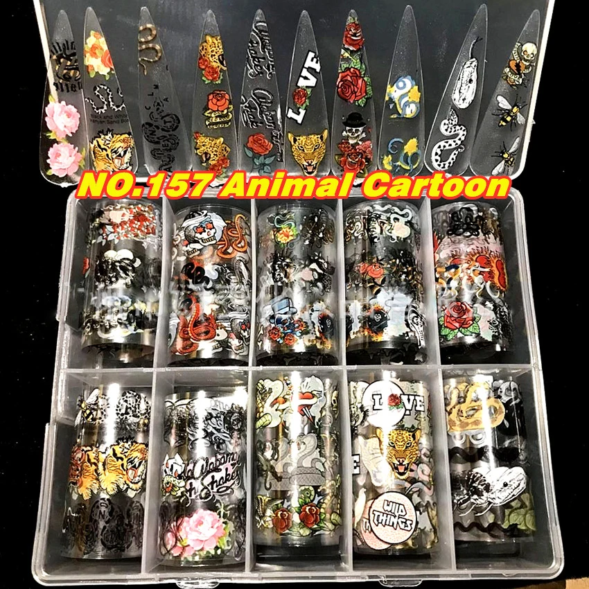 New Animal Black Flower Snake Skull Halloween Nail Art Foil Decals Accessories Decoration