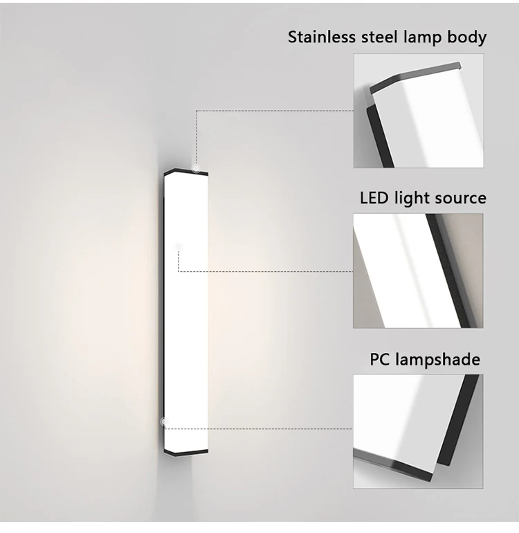 Stainless steel waterproof LED long wall lamp modern IP65 outdoor lighting Garden Villa balcony lamp decoration 110V 220V