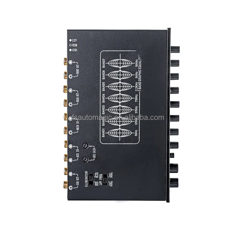 Good Quality EQS701 7-Band Car Audio Graphic Equalizer with Front 3.5mm Auxiliary Input, Rear RCA Auxiliary Input and High Level