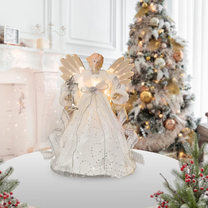 EAGLEGIFTS 20+ year Experience Premium Color Change White Wings Silver Angel Christmas Tree Topper Ornament