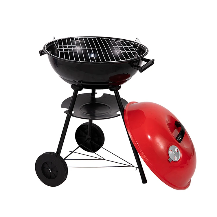 Round Charcoal Barbecue Grill Round Cast Iron Camping Portable Trolley BBQ Grill Charcoal Grill
