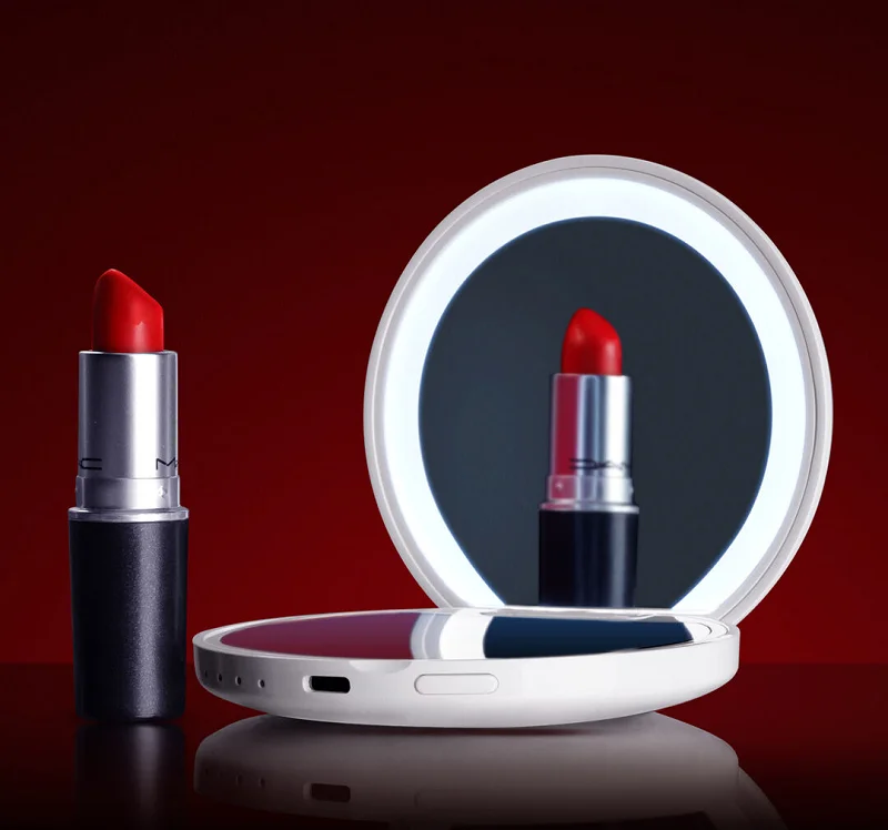 2023 New Arrivals Gift High Quality Portable Vanity Makeup Mirrors Mini Led Compact Mirror With Power Bank
