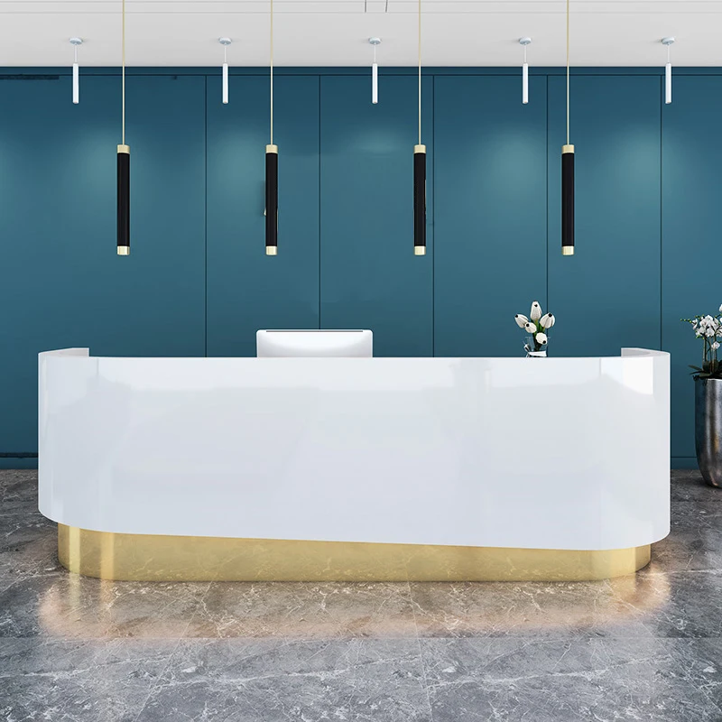 Simple and modern company office reception desk paint curved creative bar cabinet beauty salon front desk