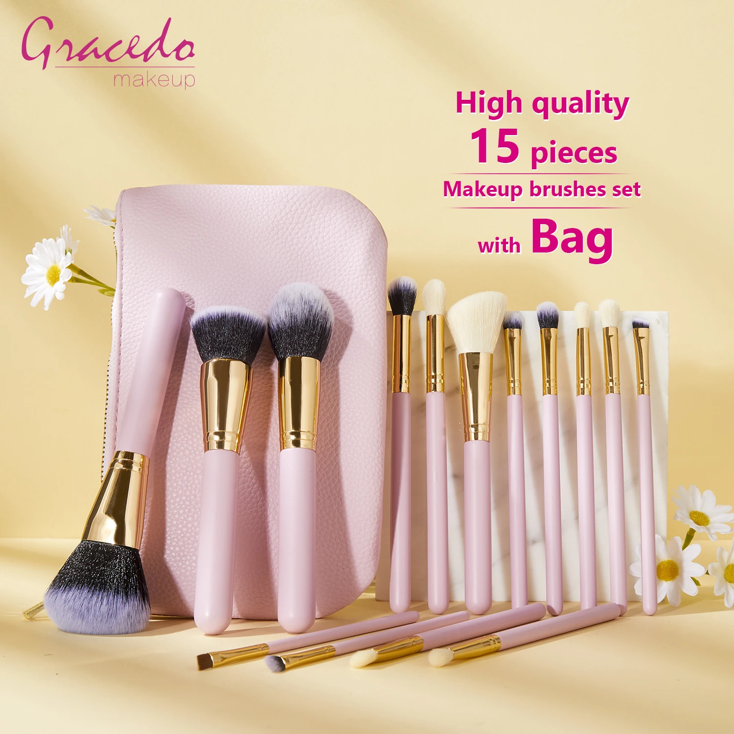 Gracedo cute makeup brush set wood eco friendly pro personalised best selling high quality makeup brush set