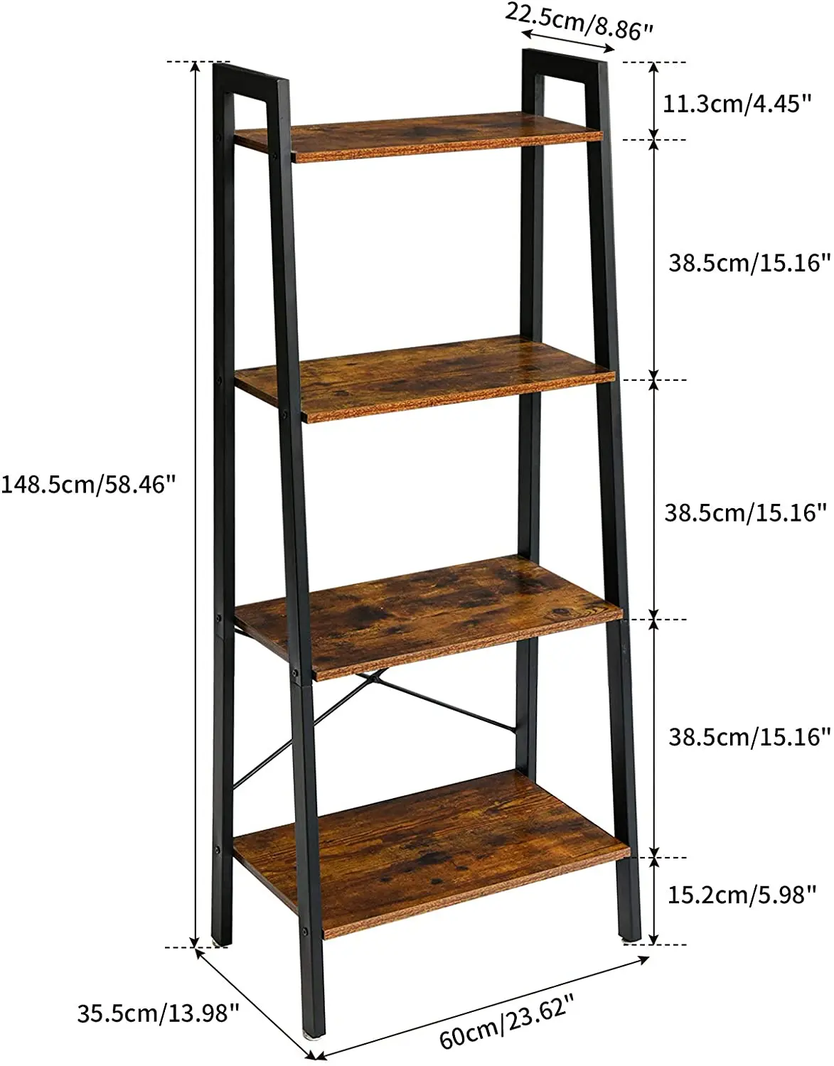 Living Room Furniture Bookcase Industrial Metal Frame Rack MDF Wooden Narrow Leaning Ladder Book Shelf Home Bookshelf
