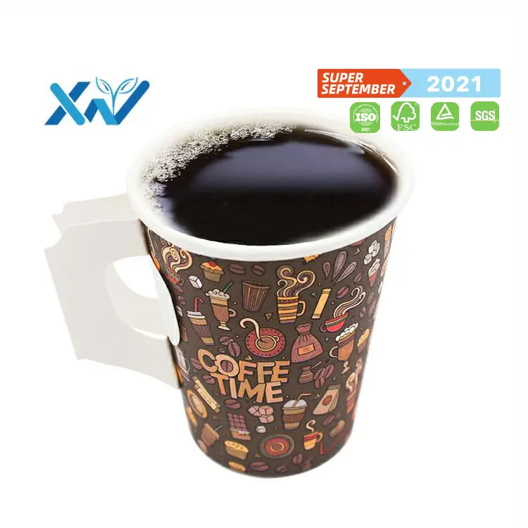 Изготовленный на заказ логотип высокое качество одноразовые однослойные кофейные бумажные стаканчики с ручкой для горячих напитков от китайского производителя