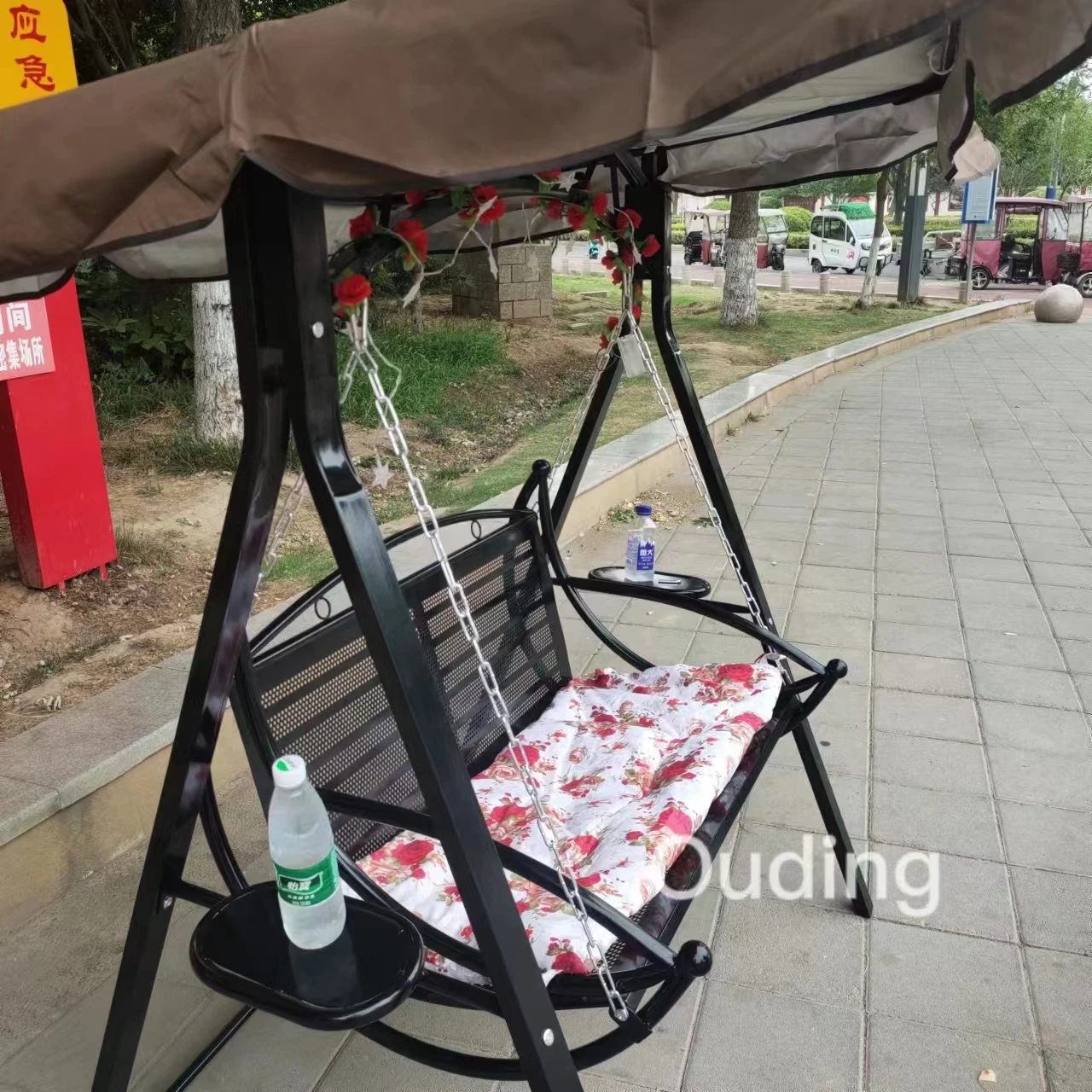 Patio Steel Two/Three Person Canopy Swing Chair Hammock Seat Cushioned Comfortable Seats Garden Swing