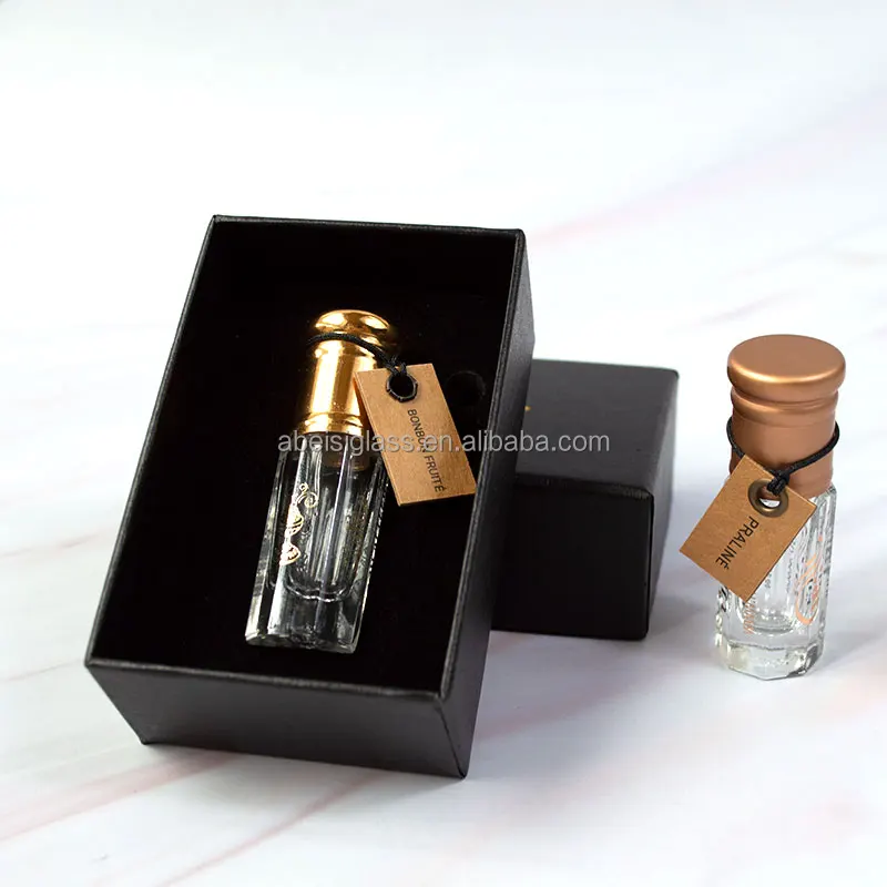 Printed Essential Oil Bottle Arabian Oil Perfumes Attar Bottle 3ml 6ml 12ml Glass Oud Arabic Perfume Roll On Bottle