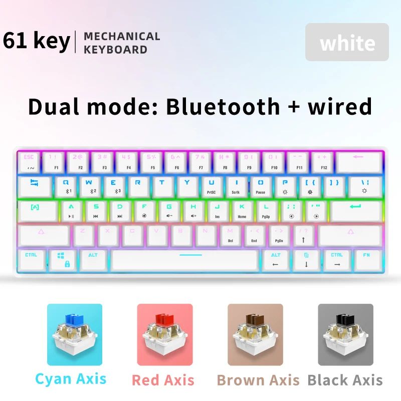 
 61 клавиша RGB подсветка для игры Вишневый переключатель подсветка б/у Type-C Мини компактная 61 клавиша клавиатура 60% Беспроводная Механическая игровая клавиатура  