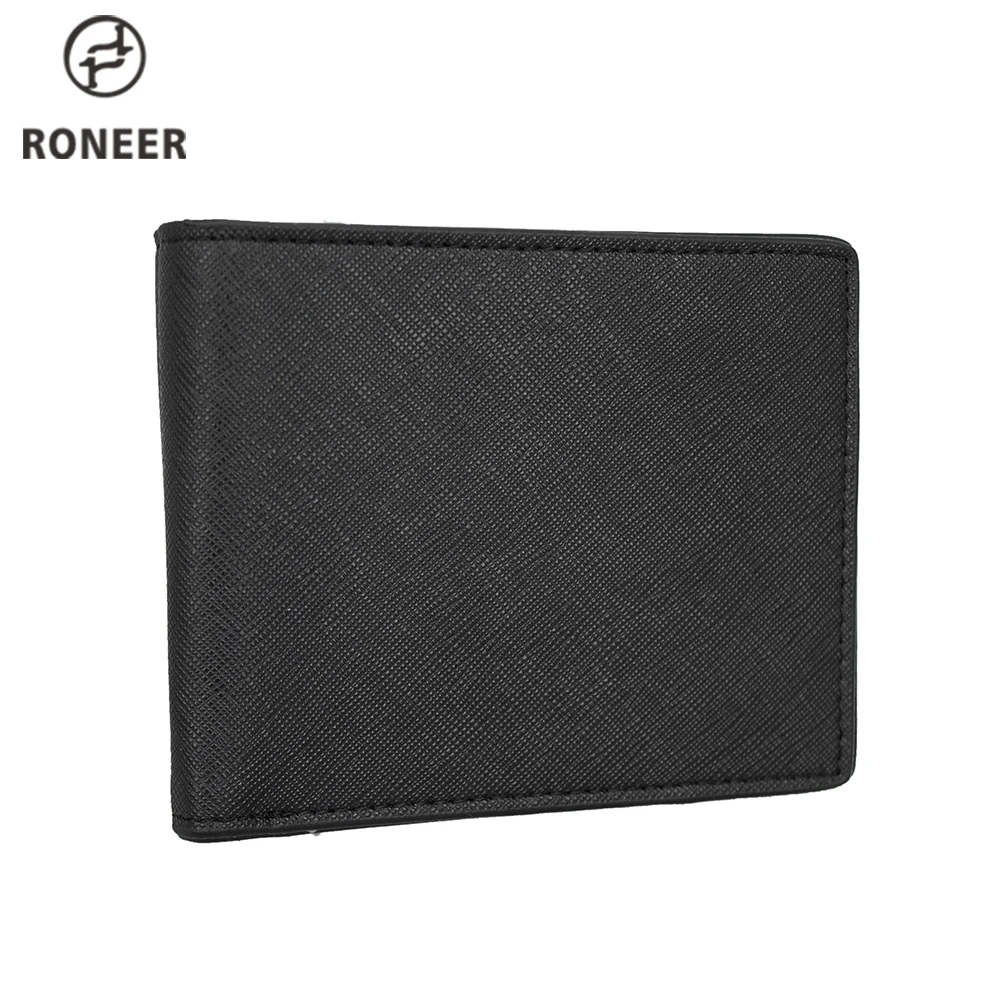 Original leather wallet black nylon pu leather men RFID wallet with ID card window page