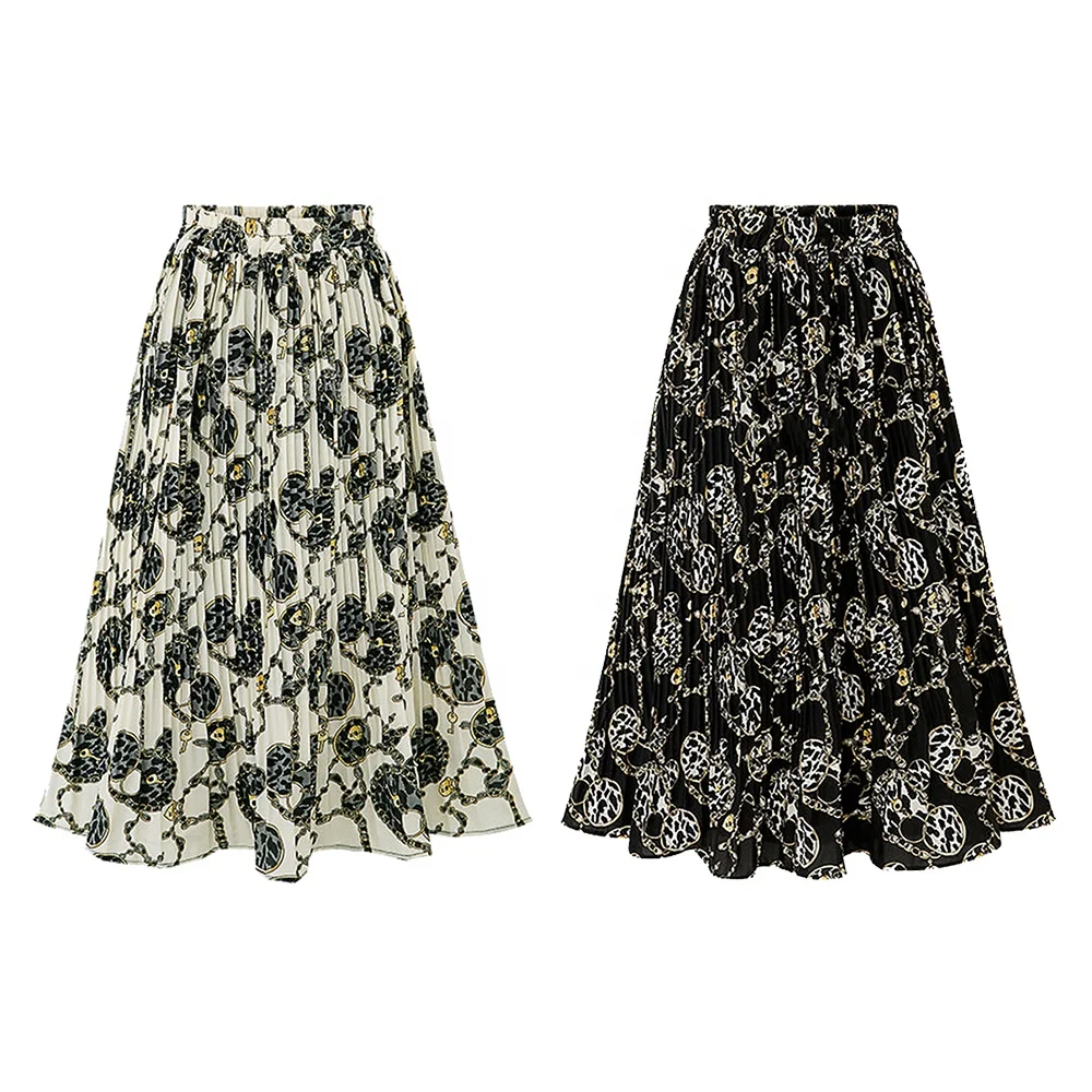
Wholesale fashion print design casual summer Chiffon pleated skirt women clothing vendor 