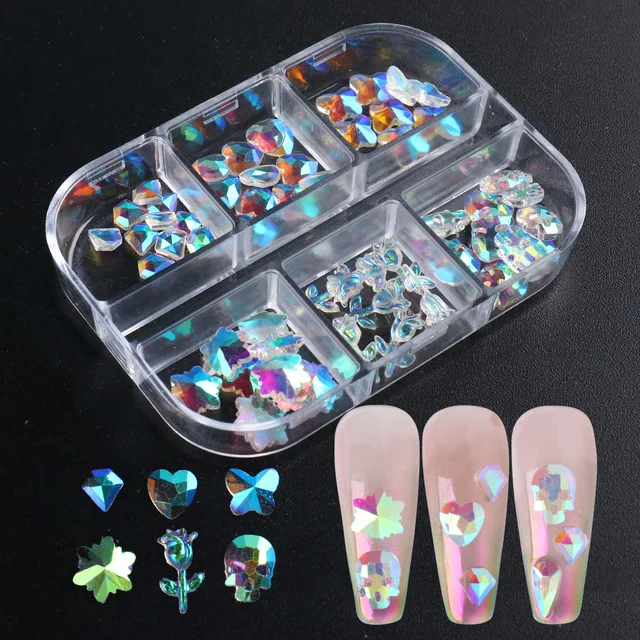 nail stones crystal rhinestones Fancy clear rose resin shaped diamond box nail accessories