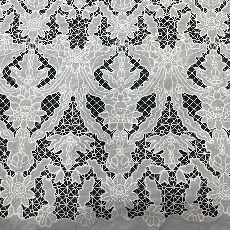 Latest Floral Guipure Lace Polyester Embossed Mesh Fabric Openwork Lace Fabric for Skirts