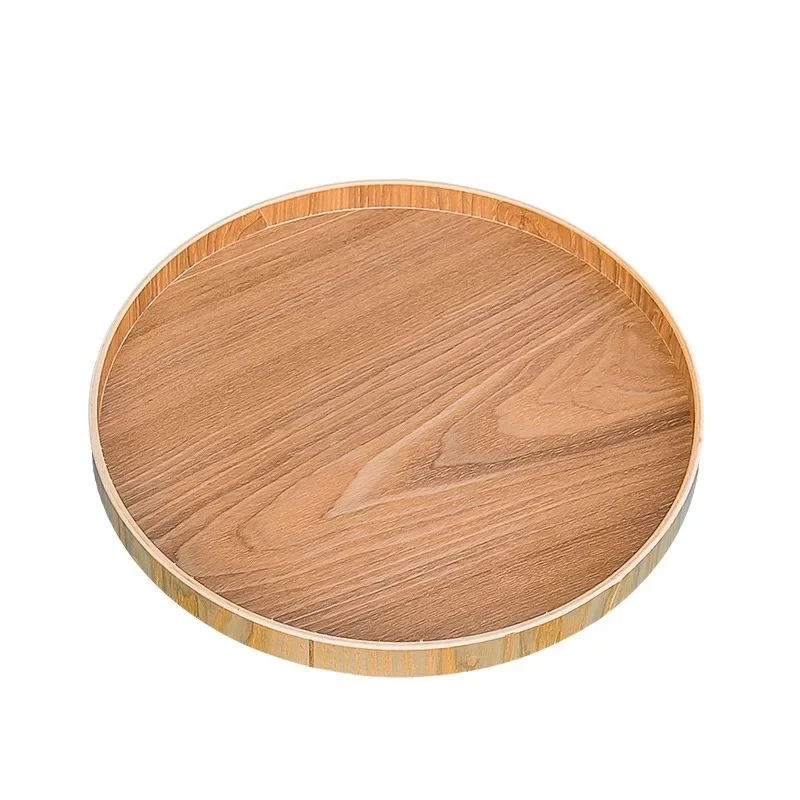 Wholesale Round Serving Tray Wood Plate Snack Tea Tray