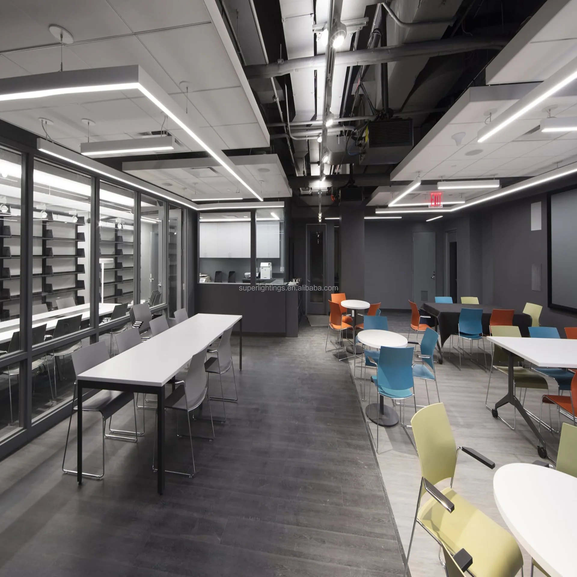 emergency led linear lighting fixture RGBW 0-10V dimmable 4 feet decorative pendant lamp for shopping malls office school