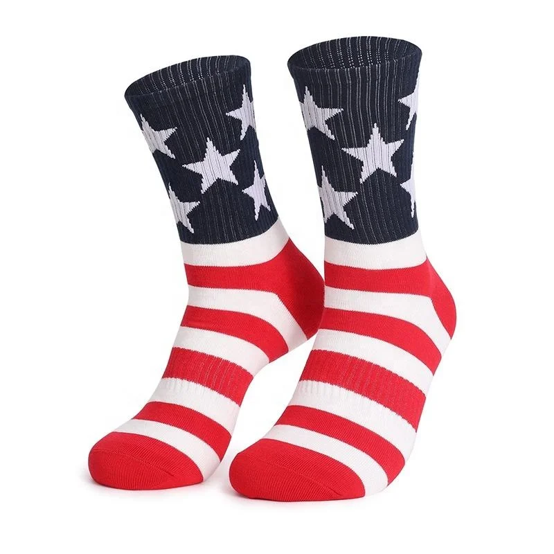 Wholesale Novelty Usa Flag Star AB Socks Men Unisex Patriotic American Flag Cotton Crew Socks