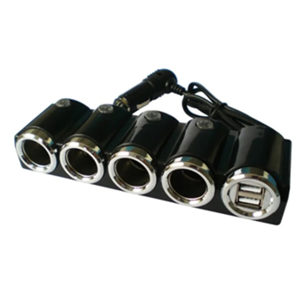 Shengying Car Charger 5 Way Multifunction Car Charger Cigarette Lighter 2.1A 2 USB Fast Charger Splitter Socket