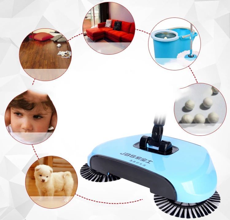 ZQ63 Handpush Sweeper Broom Rotating Hard Floor Cleaning Mop Automatic Brush Cleaner 360 Household No Elect Floor Dust Clean Mop