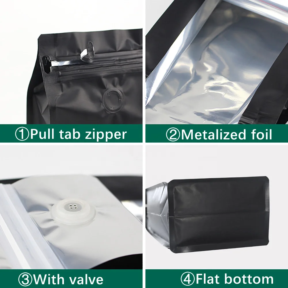 Custom Coffee Packaging Bag 12oz 5LB Bolsa De Cafe 250g 1kg Flat Bottom Coffee Bags With Valve And Zipper Coffee Bean Packaging