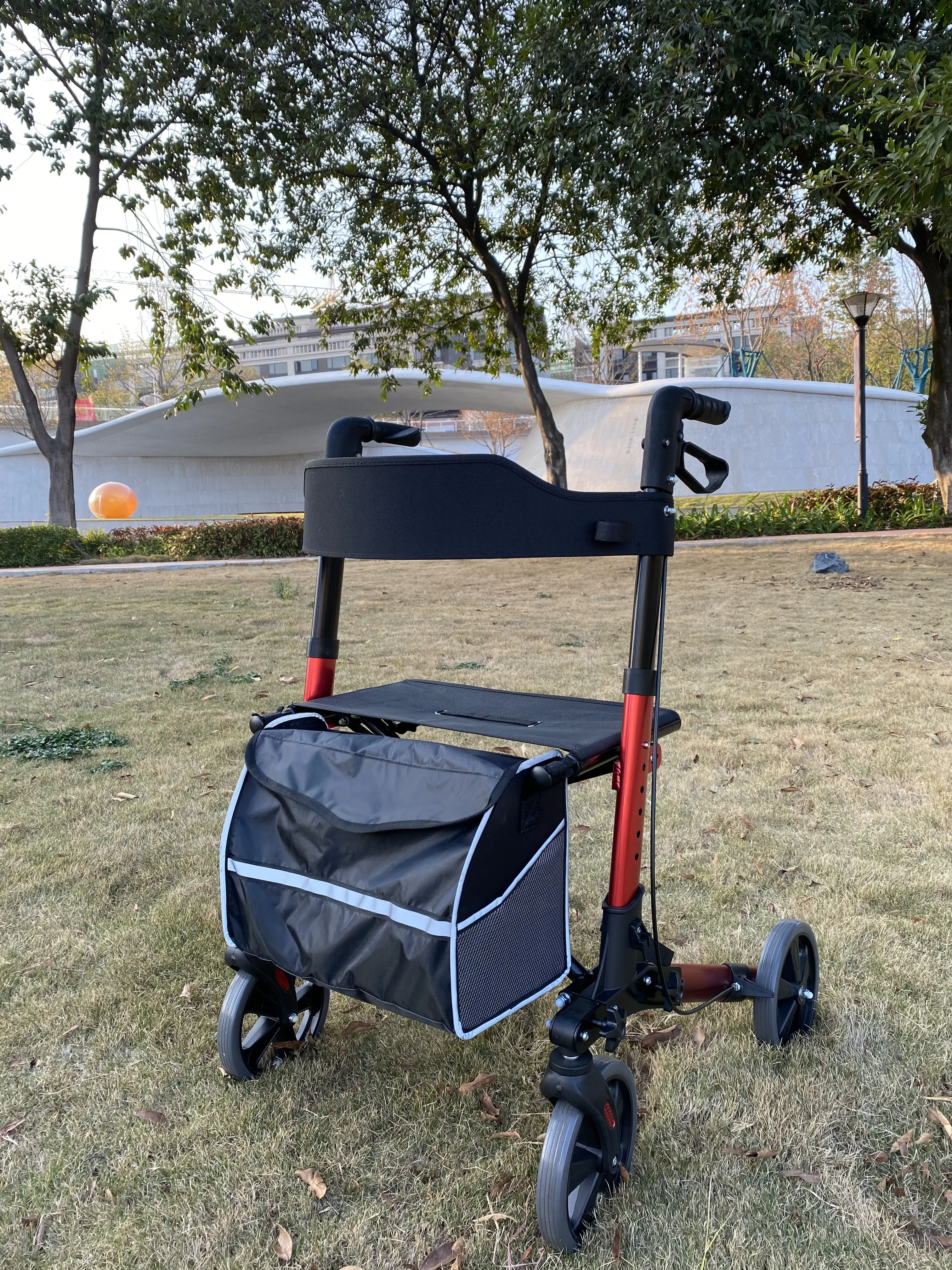 Four Wheels Rollator Walker Four Wheels Stand Up Folding Walker Rolling Mobility Walking Aid with Seat Backrest