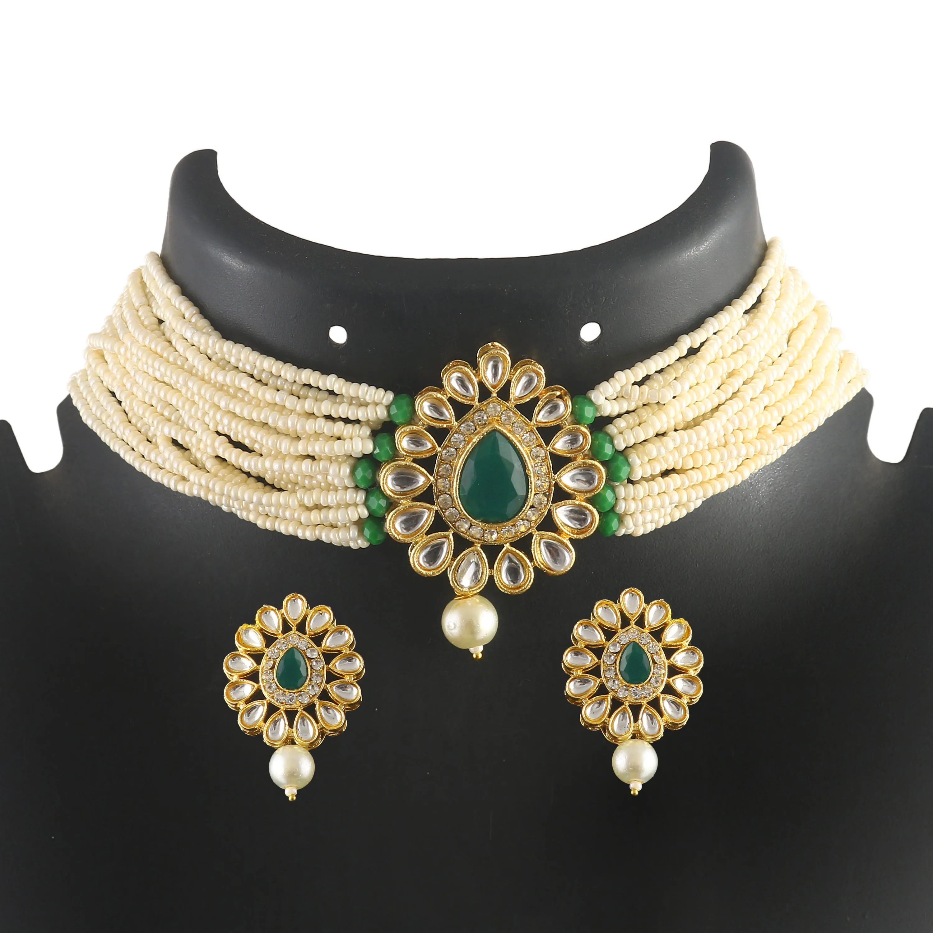 Latest fashion 2024 designer Indian stylish coloured stone beads choker necklace set for womens and girls for wedding