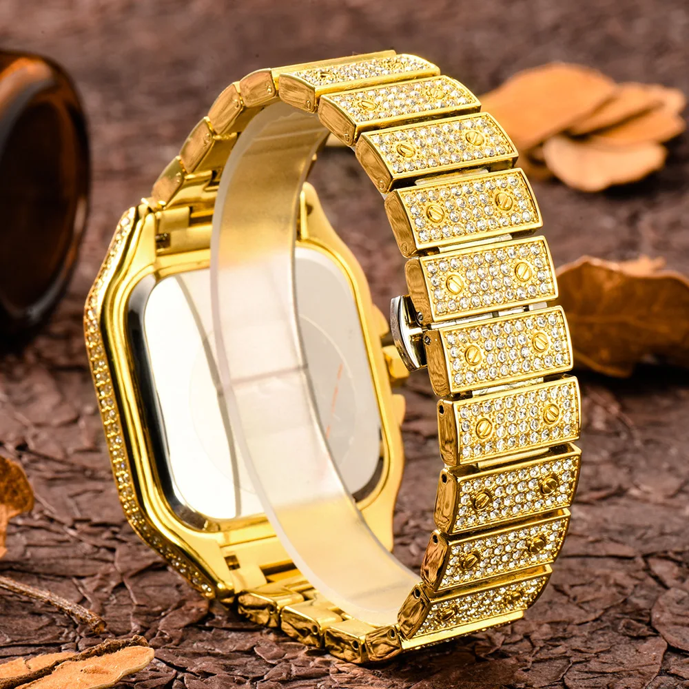 Luxury Brand Design Mens Women Gypsophila Wrist Watch Iced Out Square Big Dial Waterproof Quartz Watch
