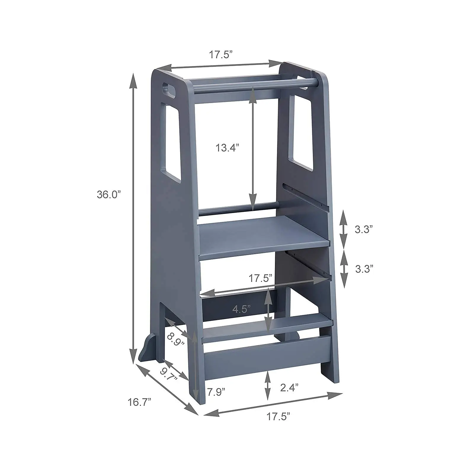 4-In-1 Toddler Kitchen Stool Aide Wooden Height Adjustable Standing Tower With Safety Guardrail Child Studying Tower