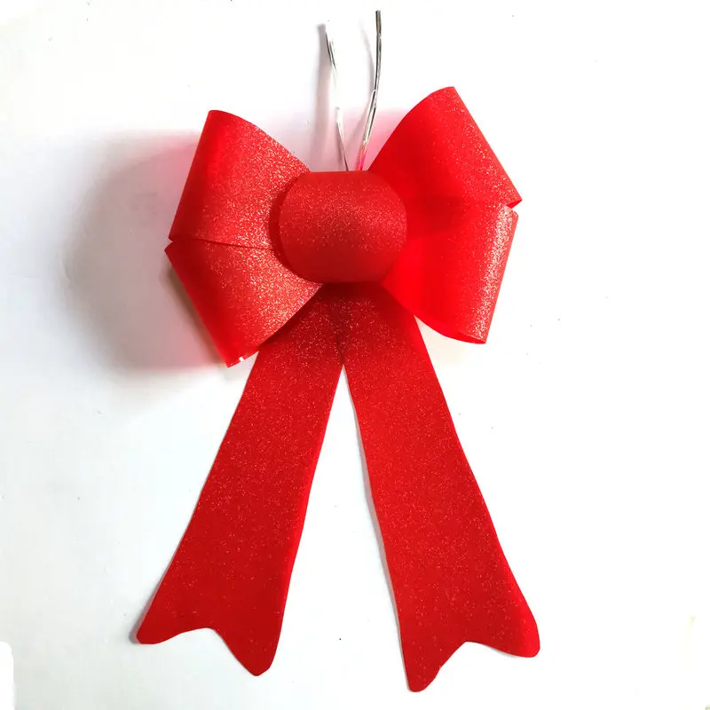 Pack of 6 Large Glitter Plastic PVC Christmas Ribbon Bow for Indoor Outdoor Holiday  Christmas Tree Topper Wreath Decoration