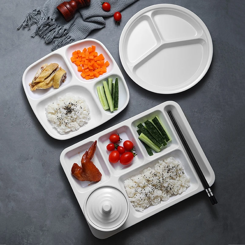 Wholesale White Divided Fast Food Tray School Canteen 3/4/6 Compartment Melamine Lunch Dinner Plates For Kids