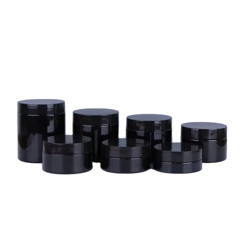 Jar Black Food Storage Plastic Containers Wholesale 100g 200g 300g PET Cosmetic Packing Plastic Jars with Lids 500pcs