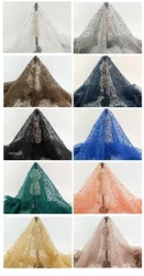 Custom pattern 3D beaded embroidered fabric glitter tulle mesh fabric lace fabric  for evening dress